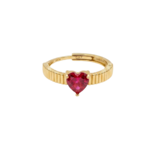 Anillo Corazón Rubí Dorado