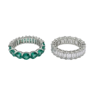 Anillo Rectángulo Redondo Blanco/Esmeralda