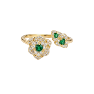Anillo Flor Hoja Blanco/Esmeralda