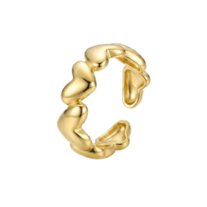 Anillo 5 Corazones Lisos Dorado