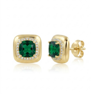 Arete Cojín Blanco/Esmeralda Dorado