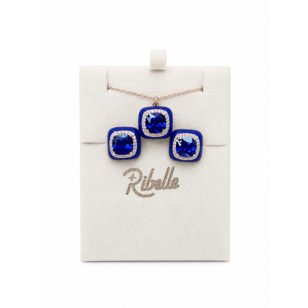 Set azul Cuadrado Rey con esmalte y circonita azul lapislázuli esmalte